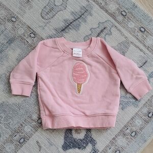 Hanna Andersson Baby Girl Pink Ice Cream Applique French Knot Sweatshirt Sz6-12m